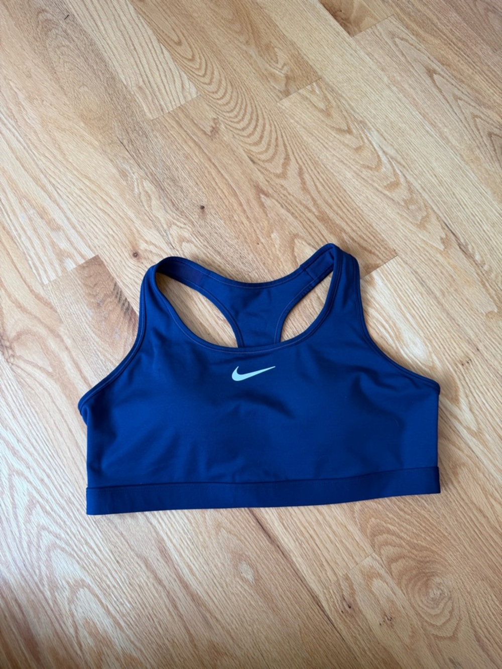 Nike Women's Deep Navy Racerback Sports Bra with White Swoosh